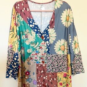 Floral Patchwork V-Neck Women's Top